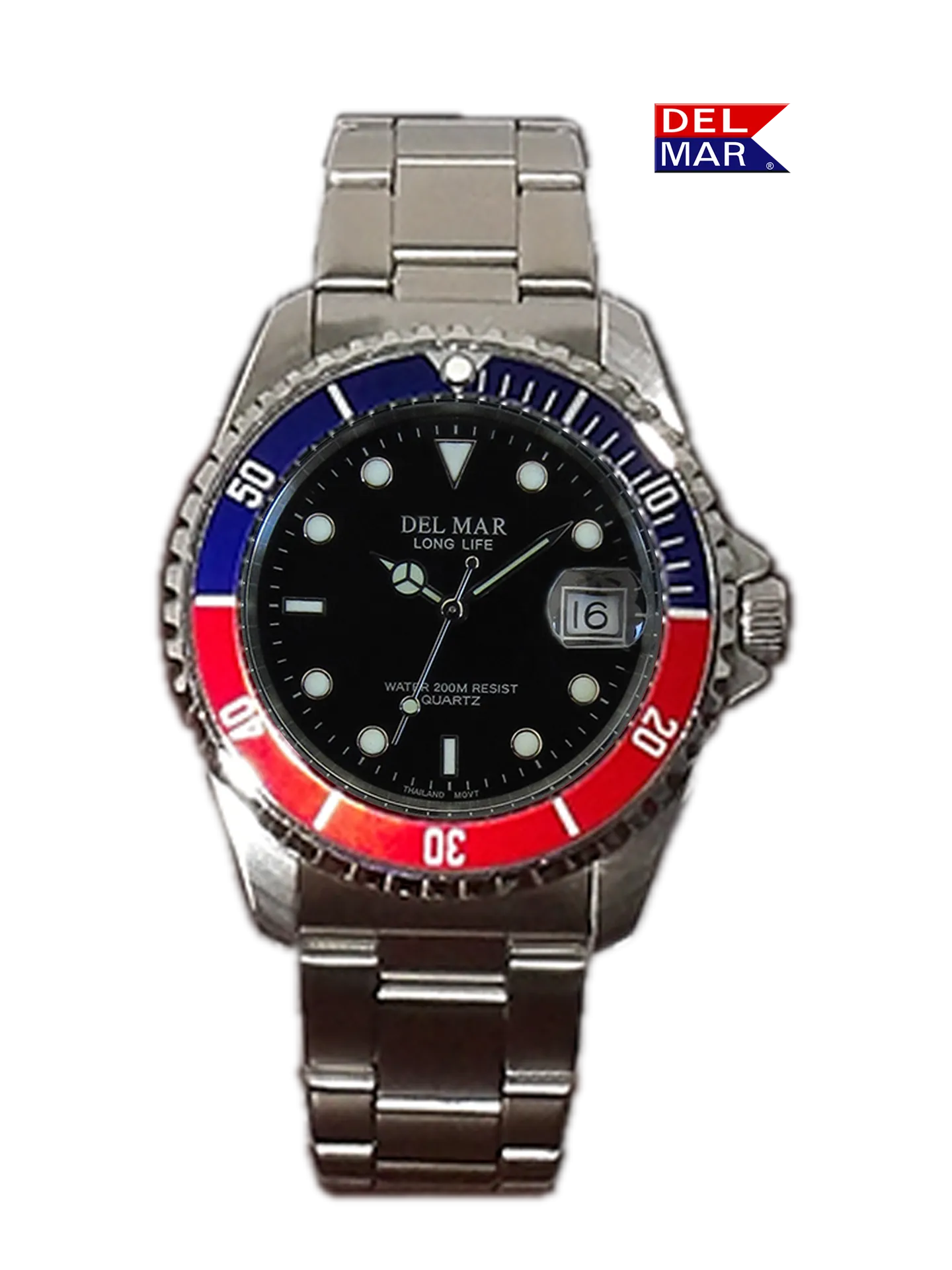 Men's Classic Coronado Black Face, Blue & Red Bezel Watch #50127